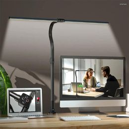Table Lamps LED Double Head Reading Desk Lamp 24W Foldable Swing Arm With Clip Dimmable For Workstation PC Eye Protection Office