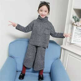 Clothing Sets Autumn And Winter Girls' Woollen Clothes Trousers Warm Suit Baby Knitted Sweater Top Pants 2-piece Set