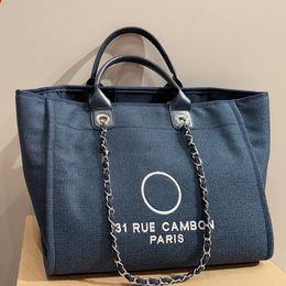 Designer Classic new Women Canvas bag Letter Chain handbag Beige color block Retro washed blue Pink Black Shopping Bag Denim beach bag Handbag 37cm