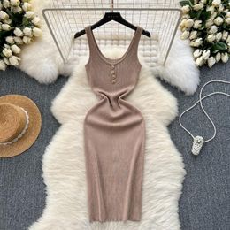 Casual Dresses Sexy Sleeveless Backless Knit Slip Dress Chic Elastic Slim Fashion Party Women Elegant Wrap Pencil Vestidos