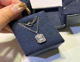 Luxury Classic Designer S925 Sterling Silver Double Layer Square Zircon Pendant Charm Necklace For Women Jewelry9105714