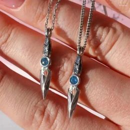 Pendant Necklaces Fashion Silver Colour Pointed Cone Round Blue CZ Necklace For Women Men Hip Hop Chain Jewellery Accessories