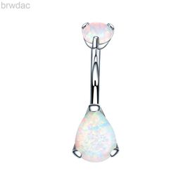 Navel Rings VOJO Teardrop Belly Button Ring Navel Cubic Zircon Opal G23 Titanium Hypoallergenic Threaded 14G Body Piercing Jewelry for Women d240509