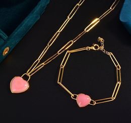 Inspiration design chain pink love necklace bracelet light luxury exquisite fashion ladies wedding silver jewelry1501671
