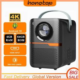 Projectors HONGTOP Android Smart Mini Projector 300ANSI Lumen Portable Projector 4K with WIFI Bluetooth 1080P Home Theater Beam J240509