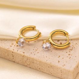 Hoop Earrings Classic Piercing Gold Plated White Zircon For Women Daily Wear Simple Waterproof Trendy Jewellery Gift