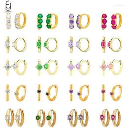 Hoop Earrings 925 Sterling Silver Needle Colourful Crystal For Women Exquisite Round Zircon Gold Fashion Jewellery Gifts