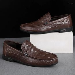 Casual Shoes Leather Fashion Loafers Men Crocodile Pattern High Quality Slip-on Stylish Business Formal Male Flats Moccasins