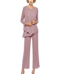 3 Pcs Mother of The Bride Pant Suits Outfits Formal Womens Evening Long Sleeve Chiffon Dressy Pantsuits for Weddings5166330