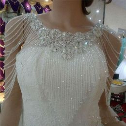 Wraps & Jackets 2021 Top Sale Luxurious Crystal Rhinestone Bling Bridal White Lace Wedding Shawl Jacket Bolero Wrap 232U