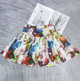 Skirts Cotton 2024 Spring Summer Holiday Women Sweet Flower Printed Min Skirt Elegant Swinging Pleated