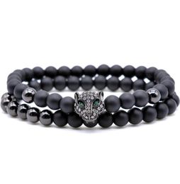 Charm leopard head two in one Bracelet Strands 6 mm black natural agate beads sin bead man Du Jinzhu9645492