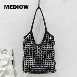 Totes MEDIOW Shining Slim Bag For Women Luxury Designer Handbag Purse 2024 In Polyester Mosaic Imitation Diamond Underarm Shoulder