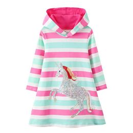 Girl's Dresses Jumping Meters New Arrival Princess Hooded Dress for Autumn Winter Stripe Fashion Children Cotton Clothing BabyL2405