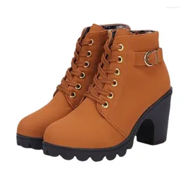 Boots Pumps Thick Heel Women's Shoes 2024 Spring Heels Side Zip Pu Leather Ladies Shoe Cross Straps Short