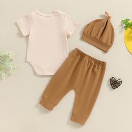 Clothing Sets Baby Boy Summer Outfit Letter Print Short Sleeves Romper And Elastic Pants Beanies Hat Set 3 Piece Clothes