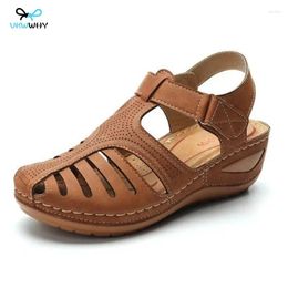 Dress Shoes Vintage Wedge Sandals Non-slip Plus-size Women's Summer Hollow Shallow Mouth Buckle Sandalias Mujer