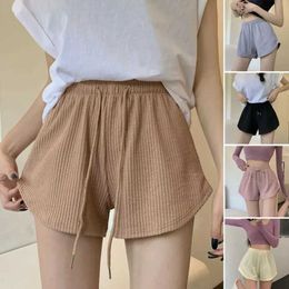 Women's Shorts Womens shorts elastic brushed lace high waist and wide legs mens casual wear plus size summer solid shorts casual sports flat bottomed pot Y240504