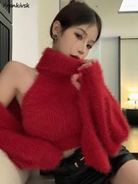 Work Dresses Autumn 2pcs Sets Women Girlish Solid Streetwear Chic Sweet Y2K Cardigan Aesthetic Trendy Baggy Turtleneck Knitted Crop Tops