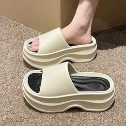 Slippers New Thick Fashion Soft Home Platform EVA Womens Anti slip High Heels Beach Flip Summer Sandals H240509