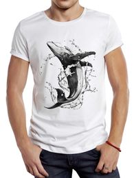 Men's T-Shirts THUB Retro Whale Men T Shirt Graphic Ocean Fish Sport Cloth Vintage Water Flower Whale Casual Tops Hipster T Y240509