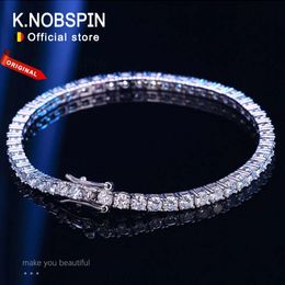 Knobspin 3mm 4mm Moissanite Tennis Bracciale Full Diamond Gra Sier Wedding Party Braccialetti per feste per donna uomo