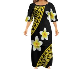 Casual Dresses High Quality Drop Women Club Bodycon Samoan Puletasi Polynesian Traditional Tribal Design Dress 2 Piece SetCasual7807210