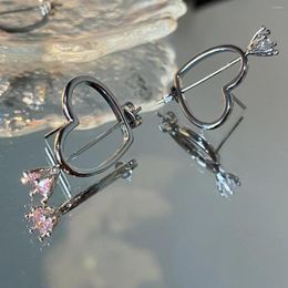 Stud Earrings Fashion Design Silver Color Arrow Heart For Women White/Pink Zircon Fine Jewelry Accessories
