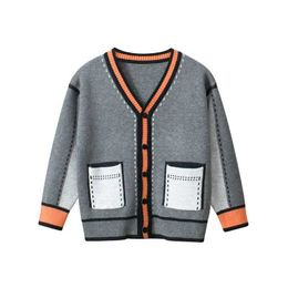 Sets Spring/Summer New 2024 Childrens Sweater Long sleeved V-neck Knitted Boys Coat Single Chest Q240508