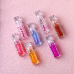 Private Label Lip Plumper Oil Custom Bulk Shimmer Moist Small Waist Transparent Water Drop Square Tube Lips Makeup