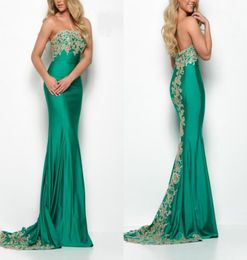 Green Gold Lace Strapless Dresses Evening Wear 2022 Trumpet Mermaid Prom Dress Evening Elegant Formal Dress Special Occasion Women2872084