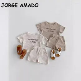 Clothing Sets Korean Style Summer Infant Toddler Casual Set For Boys Girls With Waffle Pattern Embroidered Top And Shorts A614