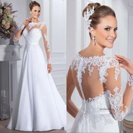 2021 New Arrival A Line Dresses Long Sleeve Lace Appliqued Plus Size Wedding Dress Bridal Gowns Vestido De Noiva 0509