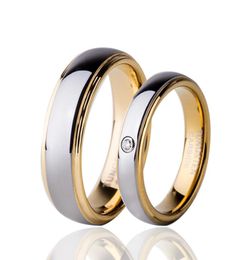 Gold Colour Cubic Zircon Tungsten Couple Ring Set For Lover039s Jewellery Alliance Anillos 4mm For Women 6mm For Men J1907155999757