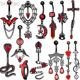 Navel Rings 1PC Red Black Bat Belly Button Ring Surgical Steel Cross Navel Piercing Dangle Snake Belly Button Jewelry Women Piercing Ombligo d240509