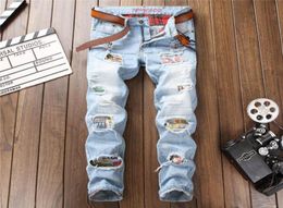 FashionMen039s Europe and America hole washed bleached Distrressed men039s jeans straight pants cool Jeans 7484454