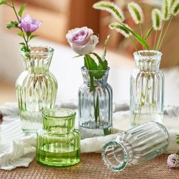 Vases Europe Style Transparent Embossed Glass Vase Retro Mini Plant Pot INS Hydroponic Desktop Ornaments