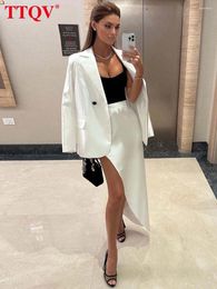 Work Dresses DressesQV Elegant White Satin Party Shirts Skirts Sets Fashion Long Sleeve Single Button Blouse And Asymmetrical Skrts 2 Piece