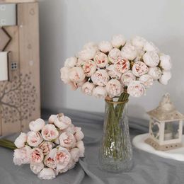 Decorative Flowers Wreaths Rose Peony Artificial Flowers Pink Silk Bouquet Rose for Table Vase Arrange Home Wedding Party Decoration Fake Flowers