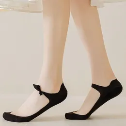 Women Socks Silicone Boat Simple Solid Colour Ice Silk Cotton Slipper Thin Shallow Mouth Ankle Summer