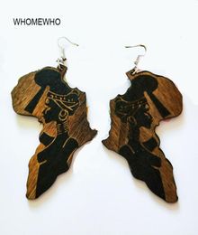 Brown Wood Africa Map Tribal Engraved Tropical Fashion Black Women Earring Vintage Retro Wooden African Hiphop Jewellery Accessory8282512