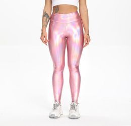 Yoga Outfit Elastic Colourful Pants Peach Hip Fitness Women039s Laser Leather Breathable Sports Trousers Seamless Training Tight3817429