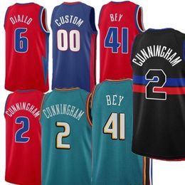 Stitched City Basketball Cade Cunningham Jersey 2 Men Jaden Ivey 23 Grant Hill 33 Retro Vintage Team Earned Icon Pure Cotton Black Green Red White Blue