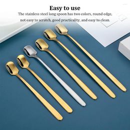 Dinnerware Sets Coffee Stirring Spoon Waterproof Long Handle Honey Dessert Spoons Square Head Teaspoons Stick Kitchen 13cm/Gold
