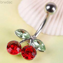 Navel Rings New Pretty Rhinestone Red Cherry Navel Belly Button Barbell Ring Body Piercing d240509