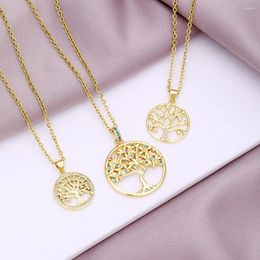 Pendant Necklaces Fashion Party Luxury Gold Plated Micro-inlaid Zircon Tree Life Necklace For Women Jewellery Gift