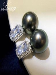 Stud Real 925 Sterling Silver Black Pearl Earrings For WomenBig Natural Tahitian Wedding Bride Jewelry9952510