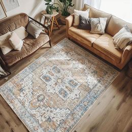 Carpets Washable Area Rug 4x6 Low Pile Bohemian Tribal Bedroom Stain Resistant Ultra-Thin Non-Slip DistressedCarpet Living Room