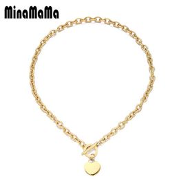 Chains 45cm 50cm 60cm Stainless Steel Link Chain Blank Heart Pendant Necklace For Women Toggle Choker Jewelry Valentines Day Gift d240509