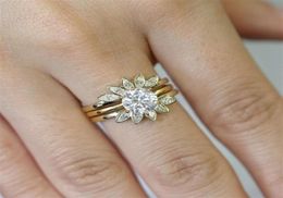 Unique Leaf Design 18K Rose Gold And Silver White Sapphire Diamond Wedding Engagement Ring Set Size 512276Y9132180